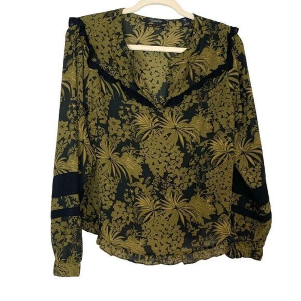 Scotch & Soda Blouse Black Green Floral Long Sleeve Ruffle Top XS